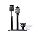 Curio Home Goods Ionic Brush Set, Magnetized to Stand Upright, Stainless Steel with Replaceable Heads, Onyx/Black