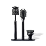 Curio Home Goods Ionic Brush Set, Magnetized to Stand Upright, Stainless Steel with Replaceable Heads, Onyx/Black