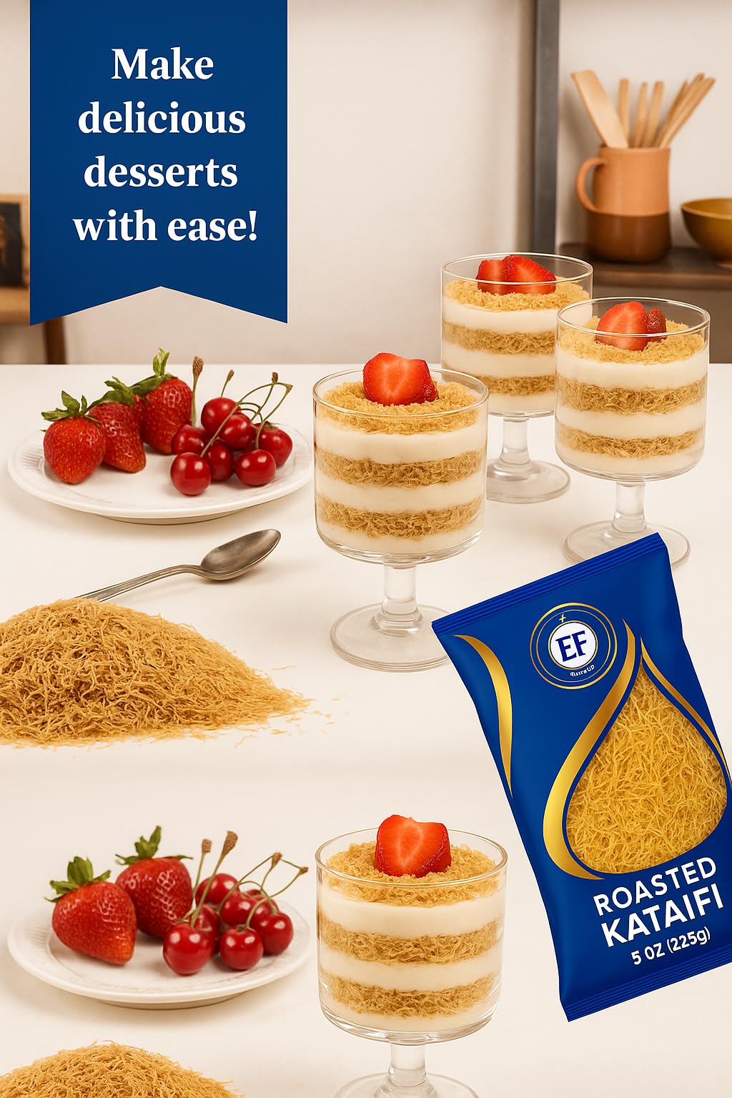 Eastern Feast - Roasted Kataifi, 8 oz (227g), Ready to Use Shredded Kunafa Dough for Dubai Chocolate, Desserts, Toppings