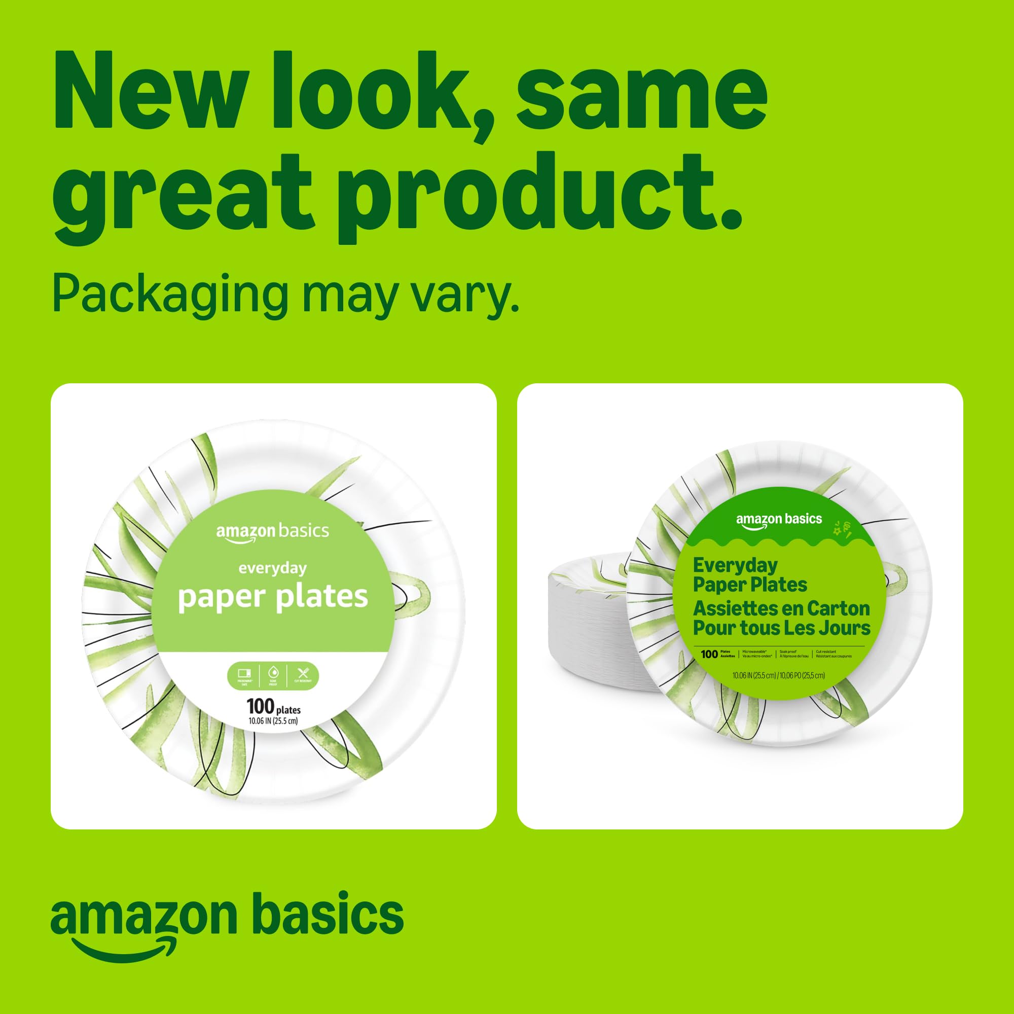 Amazon Basics Everyday Paper Plates, 10 Inch, Disposable, 100 Count, Packaging May Vary