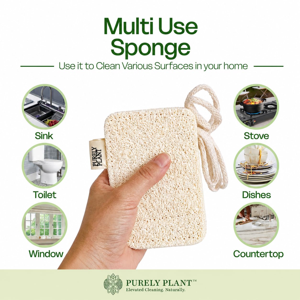 Purely Plant Loofah Dish Sponge 6 Pack-Non Toxic, 100% Plastic Free, Compostable & Biodegradable Premium Kitchen Scrubber, Plant Based, Non-Scratch