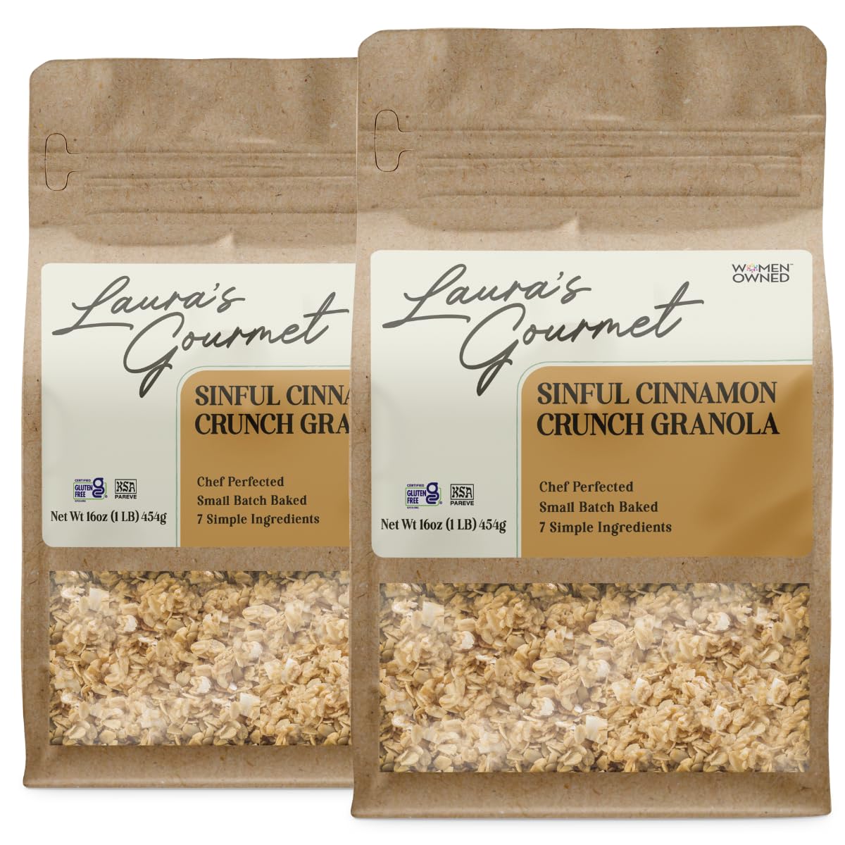 Laura's Gourmet Granola - Sinful Cinnamon Crunch - Gluten, Soy & Dairy Free - Organic Agave, Cinnamon & Pure Ground Vanilla, Vegan, Chef's Trifecta
