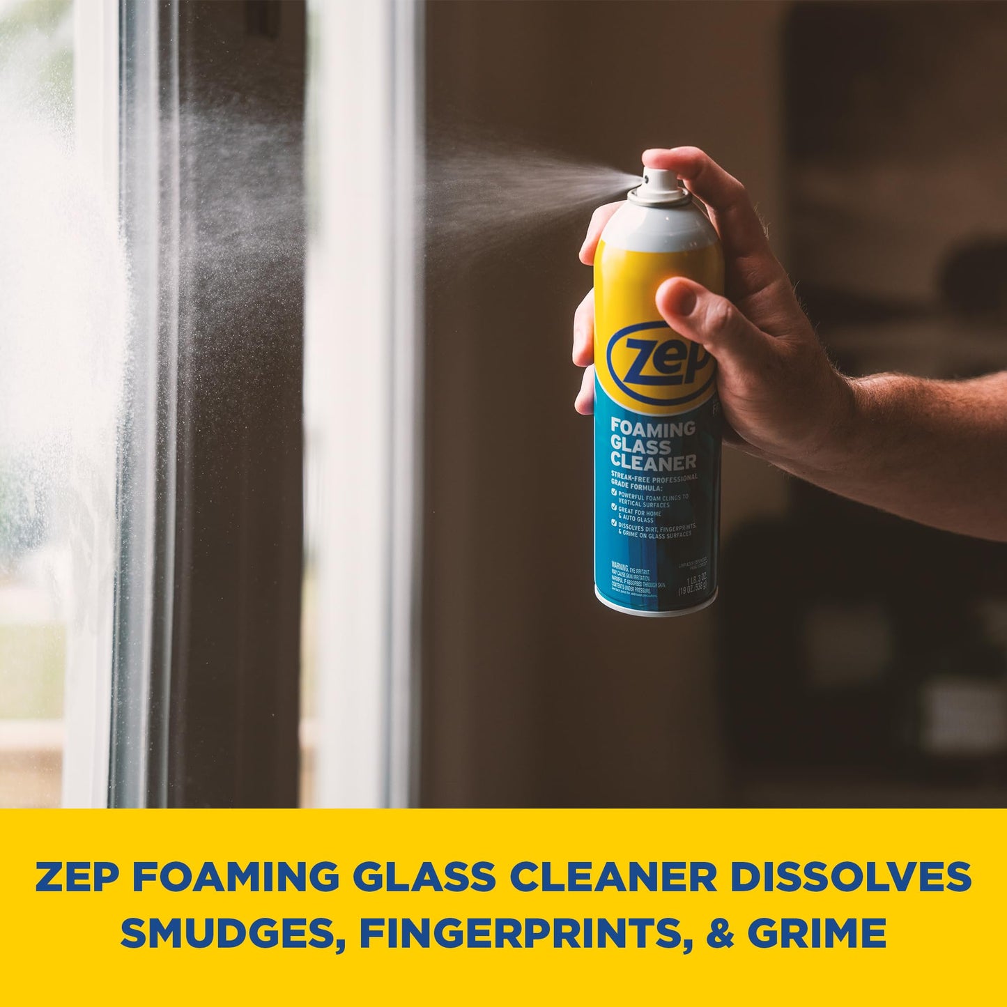 Zep Foaming Glass and Plexiglass Cleaner - 19 oz (Case of 4) ZUFGC19 - Foaming Formula that clings to Vertical Surfaces for Streak-Free Glass Cleaning