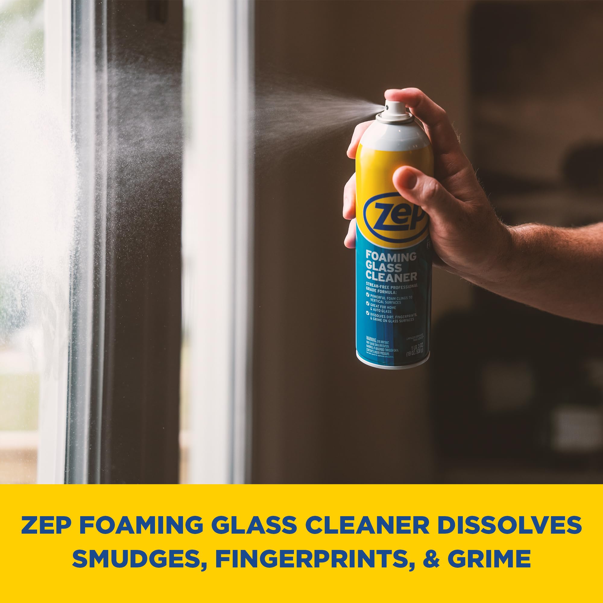 Zep Foaming Glass and Plexiglass Cleaner - 19 oz (Case of 4) ZUFGC19 - Foaming Formula that clings to Vertical Surfaces for Streak-Free Glass Cleaning