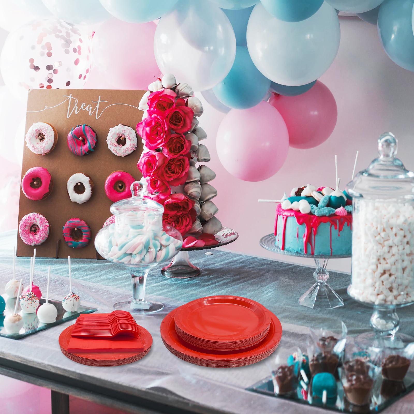 WYQJHKV Red Party Supplies Set Include Red Paper Plates and Napkins party supplies,Severs 25 Guests Dessert Plates,Disposable Cake Plates Paper Plate