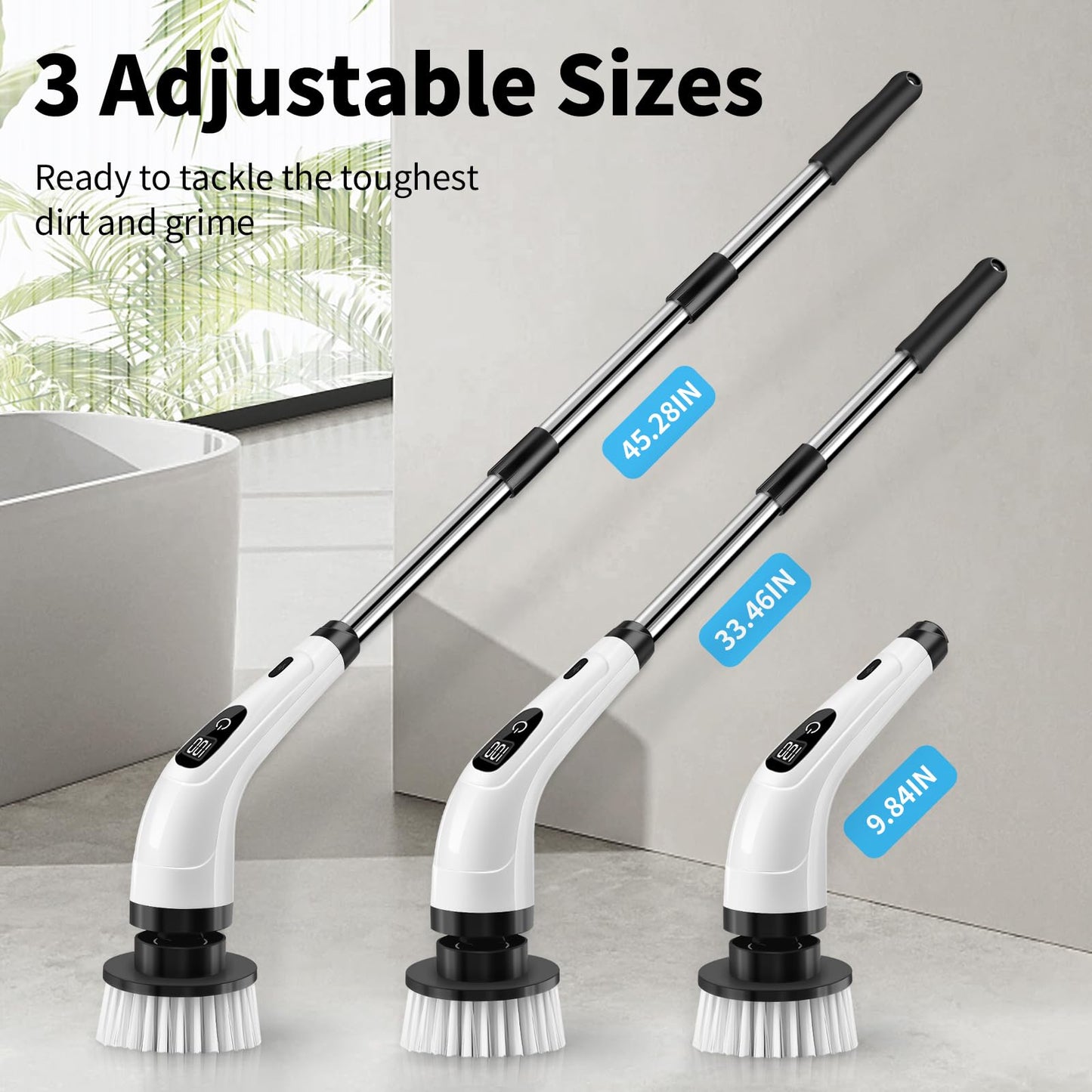 GOXAWEE Electric Spin Scrubber, Cordless Cleaning Brush with 8 Replaceable Brush Heads, Power Shower Scrubber with Long Handle for Bathroom, Tub
