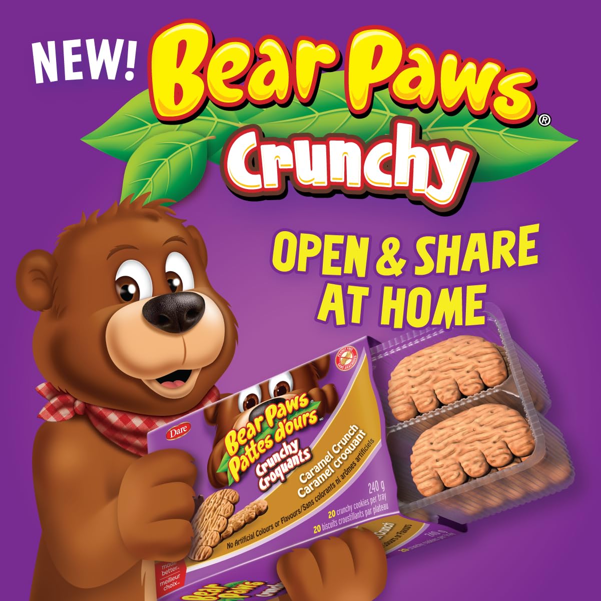Bear Paws Crunchy Double Chocolate - Peanut Free Crunchy and Delicious Cookies to Open and Share at Home with No Artificial Colours or Flavours 240g