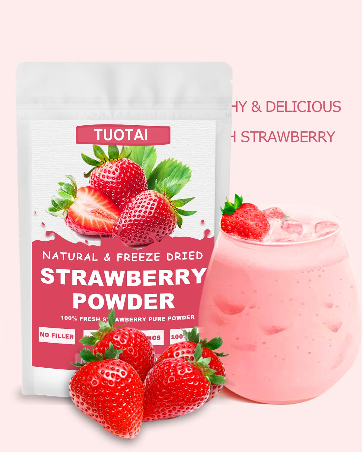 TUOTAI Freeze Dried Strawberry Powder, 4 Ounces, Strawberry Powder for Smoothie, Cake, Drinks and Baking Food
