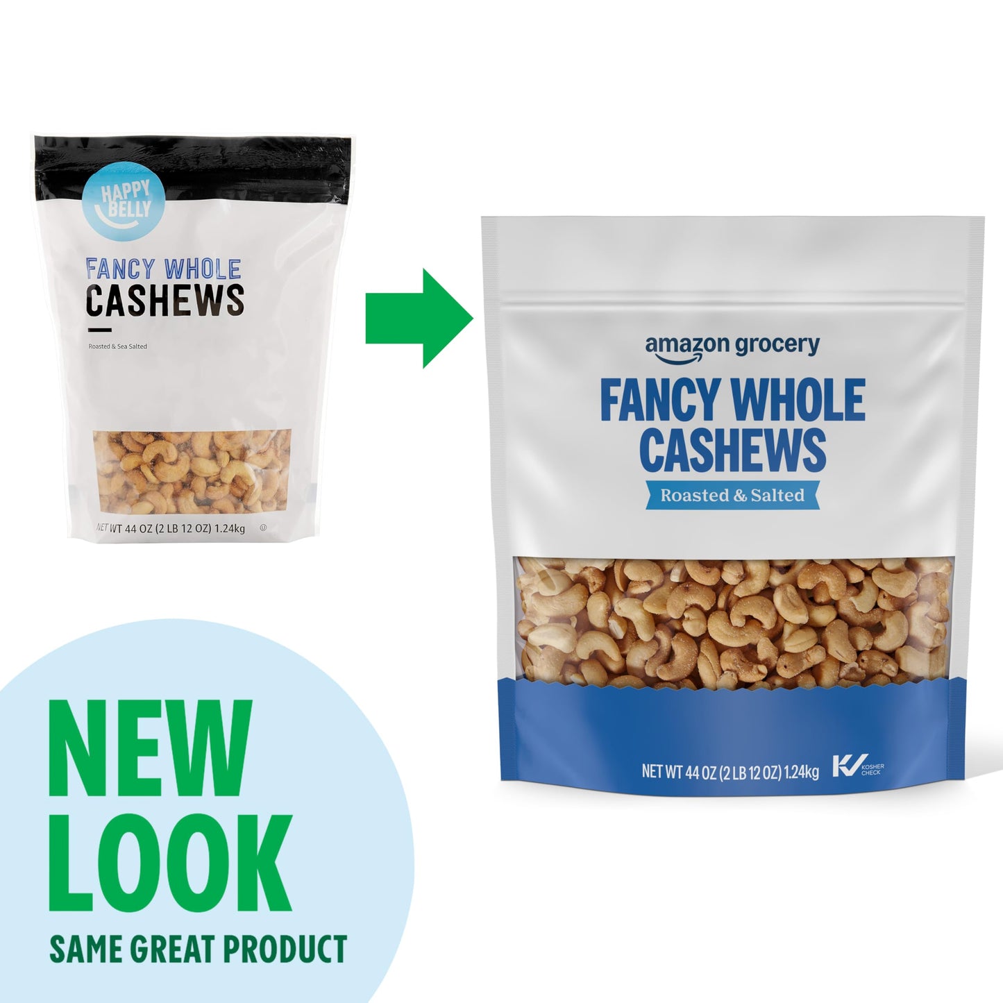 Amazon Grocery, Fancy Whole Cashews, Roasted & Sea Salted, 44 Oz (Previously Happy Belly, Packaging May Vary)