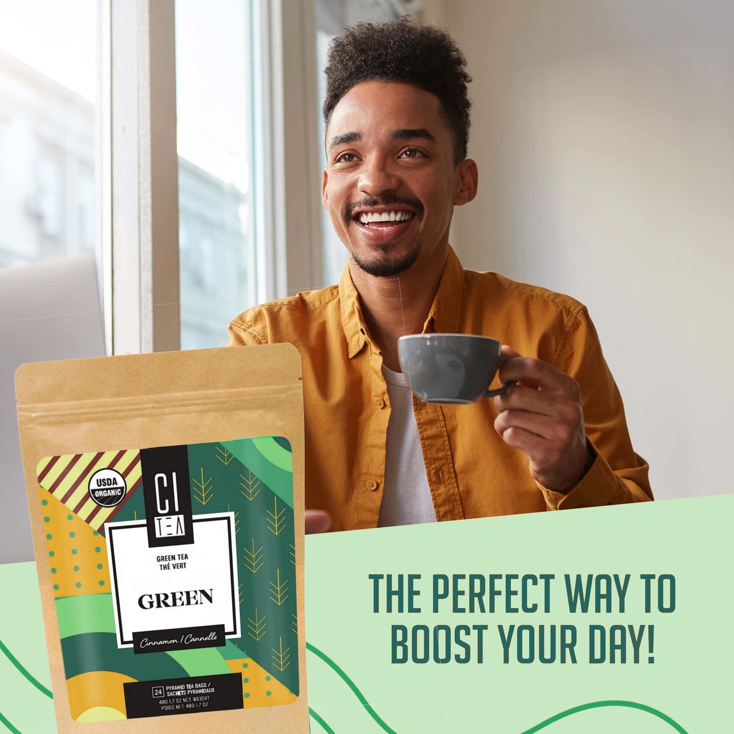 Green Tea with Cinnamon, Iced Tea/Hot Tea, Organic Green Tea in Pyramid Tea Bags - 24 Tea Bags x 2g - Citea