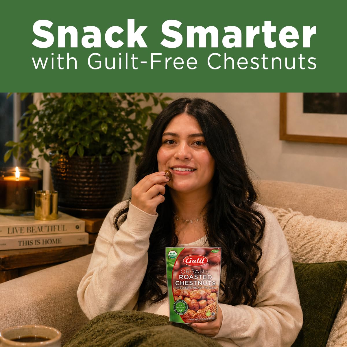 Galil Organic Roasted Chestnuts Pack of 6 Shelled & Ready to Eat Chestnuts - Gluten Free, Vegan, Organic, Non-GMO, Kosher Snacks - Great for Baking