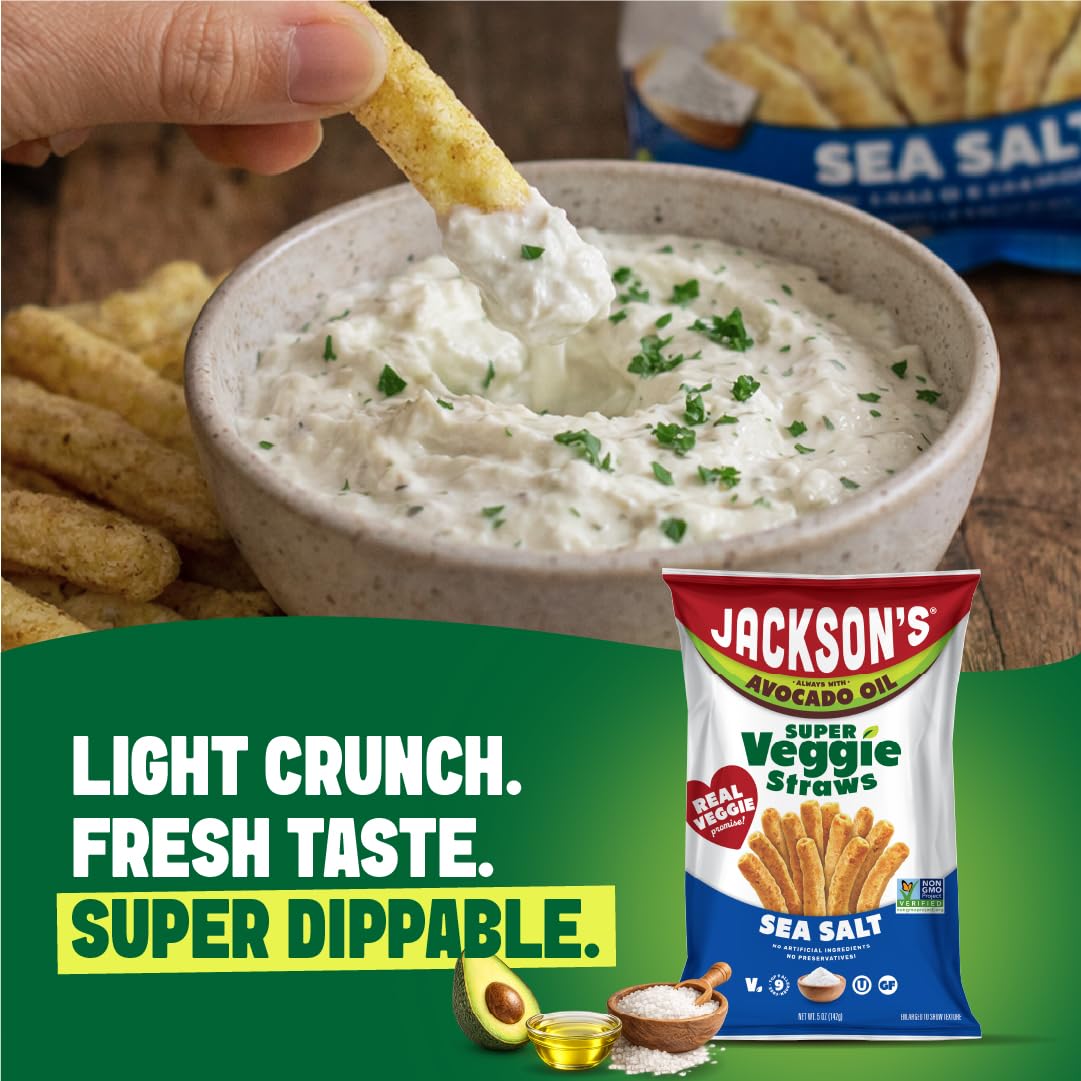 Jackson’s Super Veggie Straws Variety Pack (1 oz, Pack of 10) - Ranch, Cheddar, Sea Salt - Gluten Free, Made with Avocado Oil, Veggie Chips, Snack