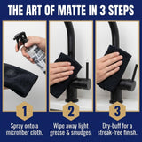 FLITZ Kitchen & Bath Matte Cleaner - 8oz of USA-Made Non-Abrasive Matte Black Cleaner - Removes Light Grease, Smudges, and Water Spots - Water-Based