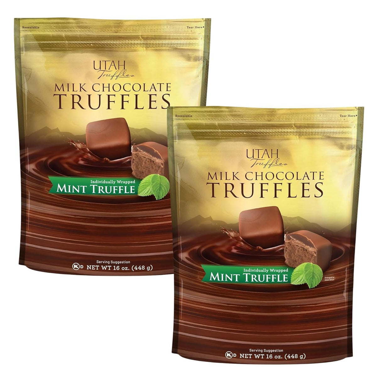 Utah Truffles Belgian Milk Chocolate Mint Individually Wrapped Pouch, Naturally Gluten Free, Gourmet Smooth Creamy Natural Truffle, 16 oz (Pack of 2)
