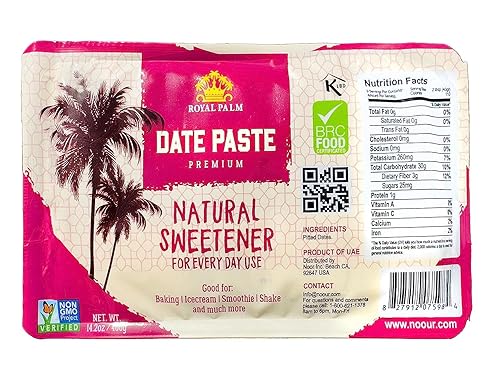 Royal Palm Premium Date Paste 14.2oz (400g), Natural, Pure, Non-GMO, Vegan Date Paste Healthy Sweetener for Baking & Cooking, Gluten-Free, Premium
