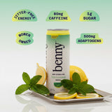 Benny Mint Lemonade Non-Sparkling Still Clean Energy Drink | 80mg Natural Caffeine Yerba Mate | Lion's Mane & Ginseng | 1g Sugar, 5 Cal | No