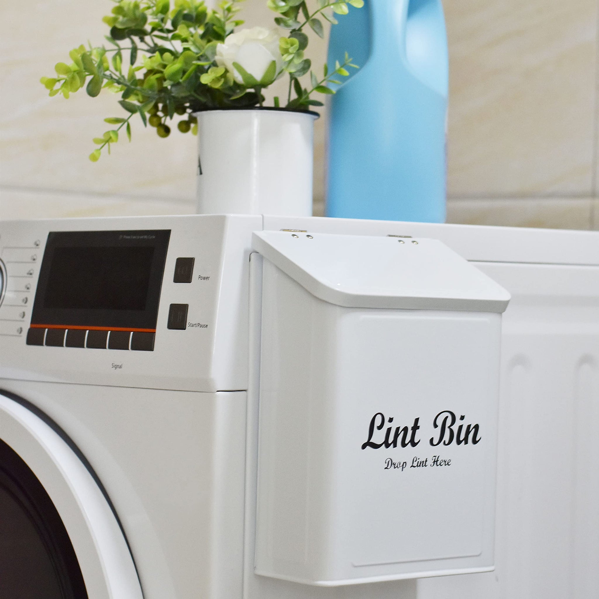 Livale Magnetic Lint Bin for Laundry Room White Metal Lint Box Storage for Farmhouse Laundry Decor