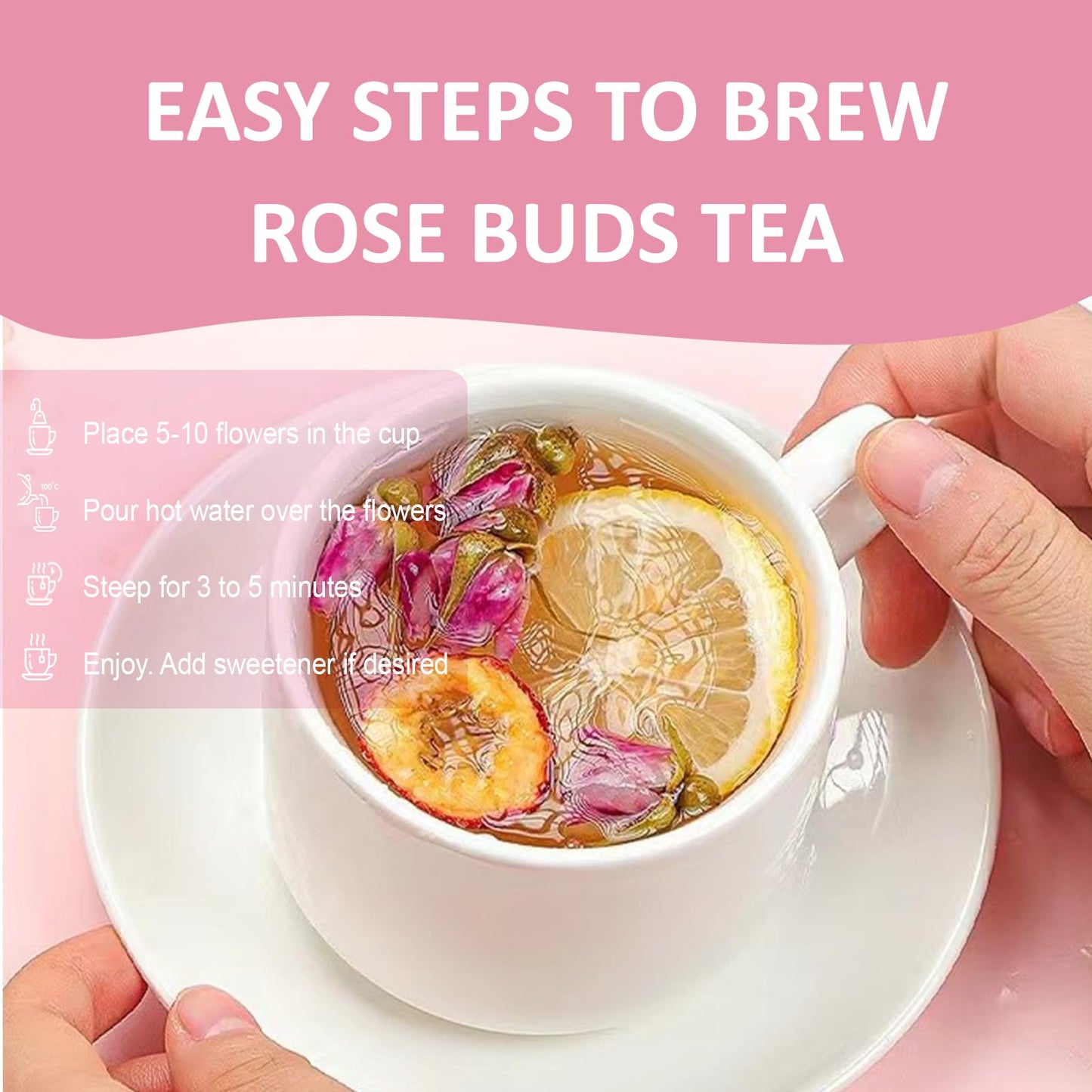 Ovikaso Tea, Dried Rose Buds, 4 oz (300+ Cups), 100% Natural, Direct From Source, Food grade, Non-GMO, No Caffeine, Use in Tea, Baking, Crafts