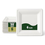 100% Compostable 6" Square Paper Plates [50-Pack] - BPI Certified & ASTM compliant - [6 Inch] Heavy Duty, Eco-Friendly, Biodegradable Bagasse Dinner