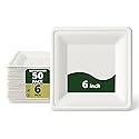 100% Compostable 6" Square Paper Plates [50-Pack] - BPI Certified & ASTM compliant - [6 Inch] Heavy Duty, Eco-Friendly, Biodegradable Bagasse Dinner