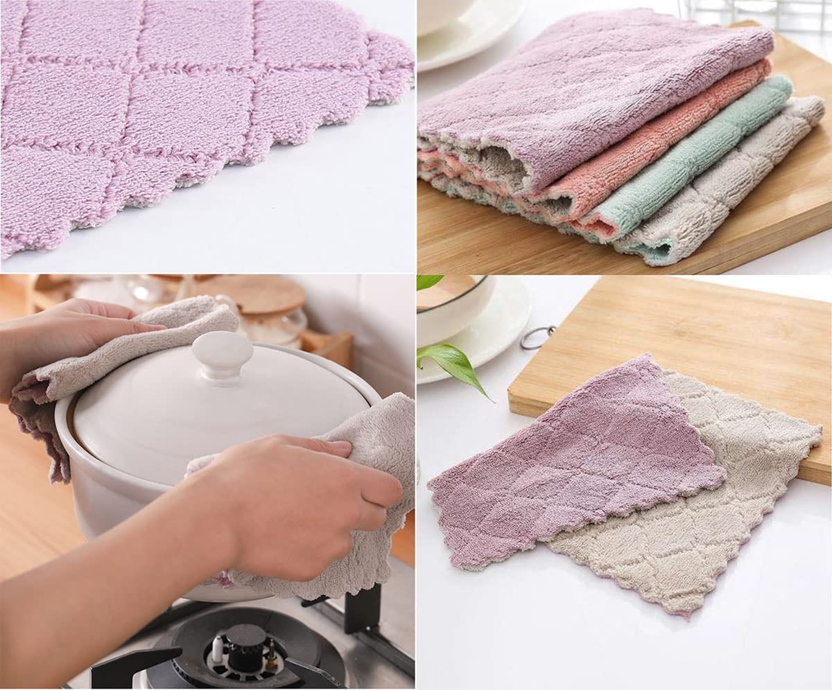 10 Pack Kitchen Cloth, Microfiber Dish Towels Washcloths, Super Absorbent Coral Velvet Dishtowels, Premium Cleaning Cloths,Non-Stick Oil Quick Dry