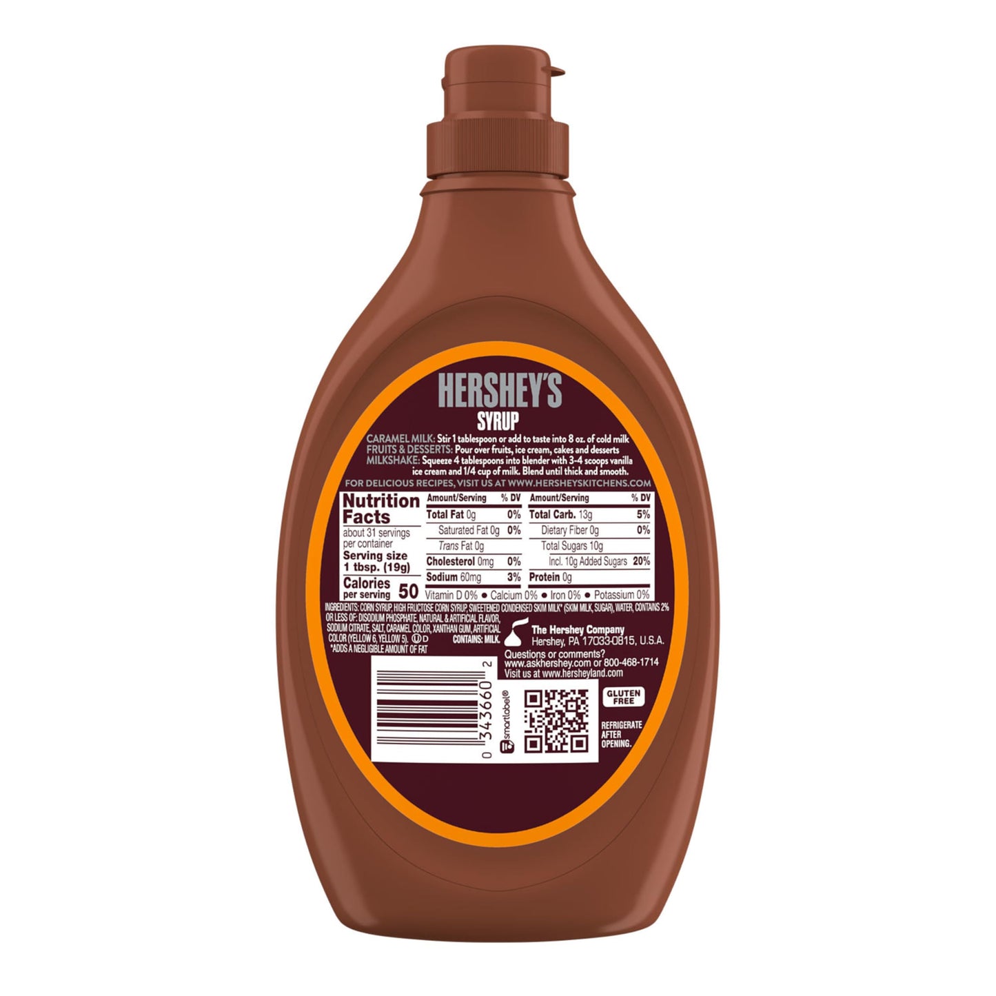 HERSHEY'S Caramel Flavored Syrup Bottle, 22 oz