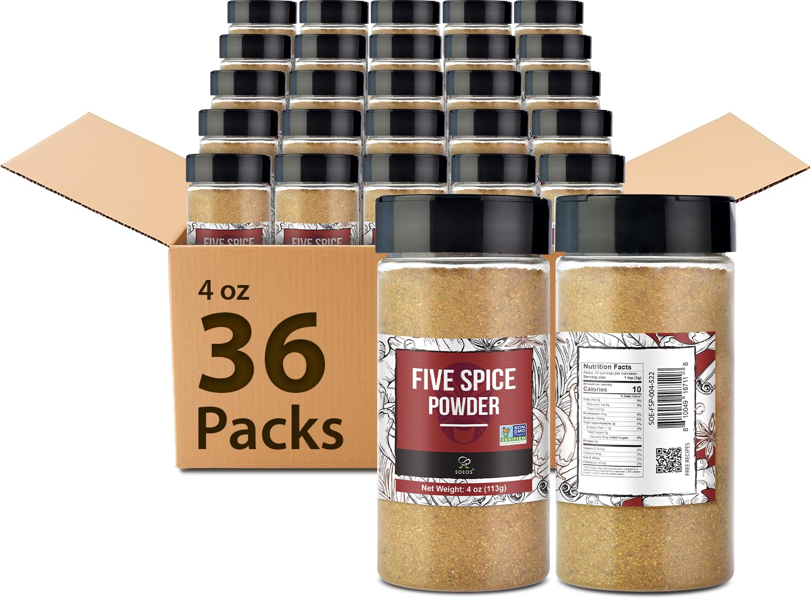 Soeos Chinese Five Spice Pack of 36? 4oz*36?, Five Spice Powder, Five Spice Chinese Seasoning Non-GMO, Non-irradiated, No preservatives, No MSG