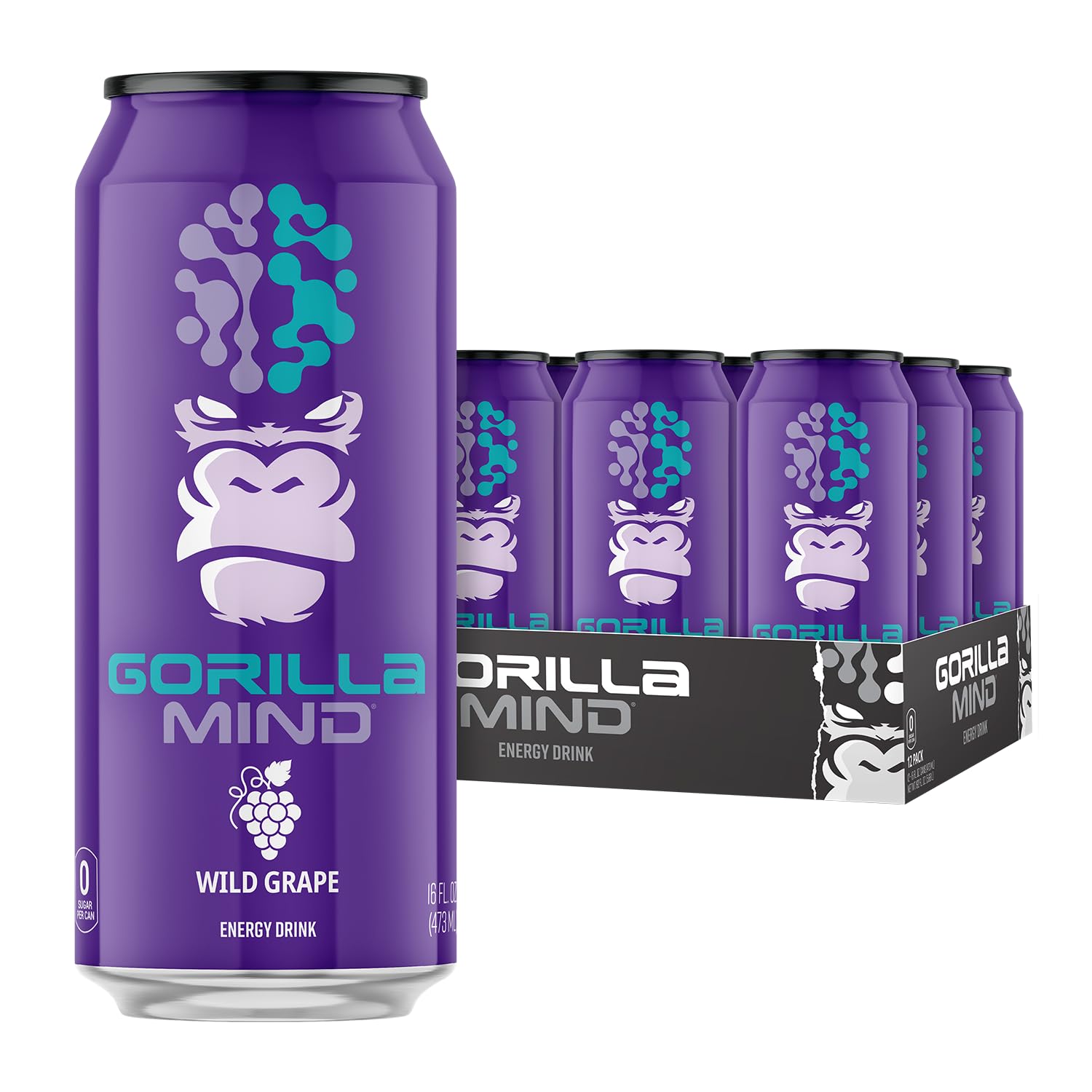 Gorilla Mind Energy Drink | Unmatched Energy · Amplified Focus | N-Acetyl-L-Tyrosine, Alpha-GPC, 200mg Caffeine, Uridine, Saffron | 0 Sugar Or