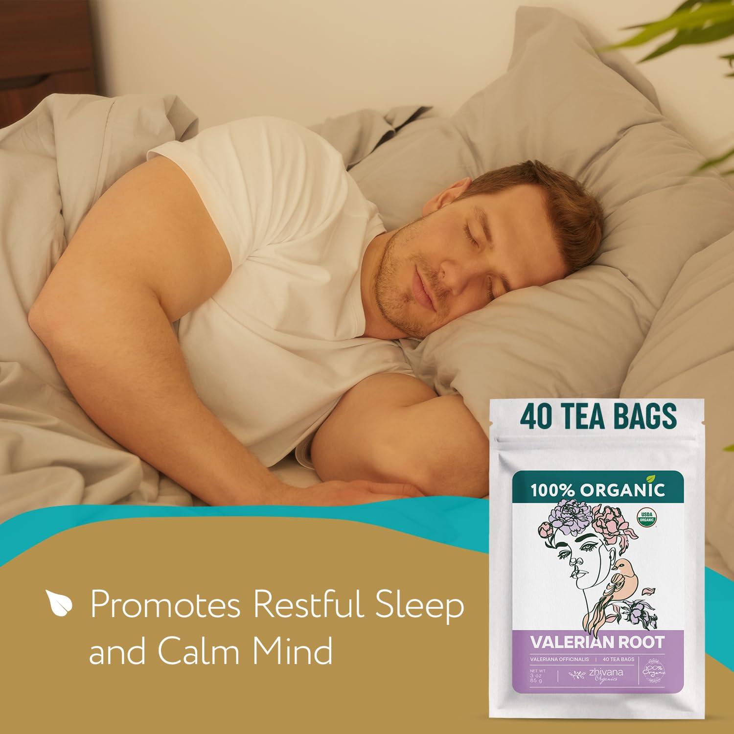 Valerian Root Tea Organic (40 Tea Bags) - Valeriana Herb - Calming Herbal Infusion for Sleep, Healthy Stress Response - Te para Dormir de Noche