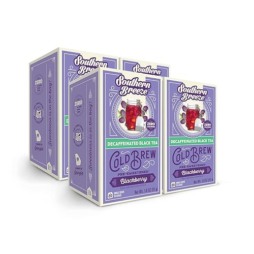 Southern Breeze Decaf Cold Brew Sweet Tea Blackberry Iced Tea with Black Tea and Zero Carbs Zero Sugar, 20 Individually Wrapped Tea Bags, Pack of 4
