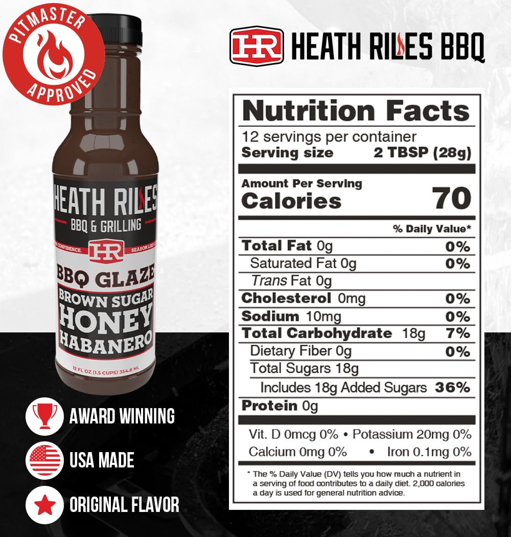 Heath Riles BBQ Brown Sugar Honey Habanero BBQ Glaze - Sweet & Spicy Rib Glaze, Honey Barbecue Sauce for Ribs, Pork, or Ham - 80+ BBQ Championships