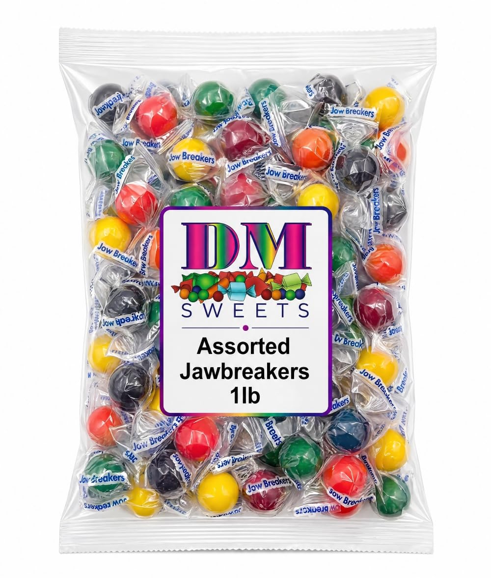 Assorted Jawbreakers - 1 lb Bulk Bag | Cherry, Orange, Lemon, Lime & Grape | Long?Lasting Hard Candy | Individually Wrapped | Party Favors, Pinata