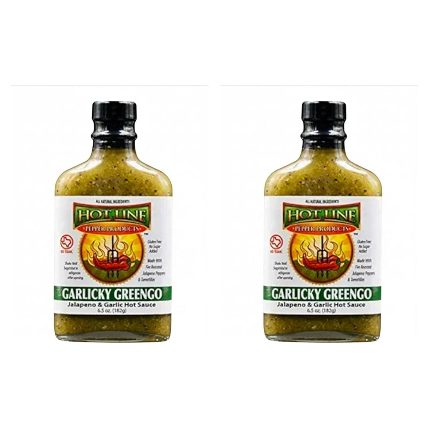 Garlicky Greengo Hot Sauce 2-Pack | Jalapeno & Garlic Green Hot Sauce | Gluten-Free | Go Texan | Texas Craft | 2 x 6.5oz | Hot Line Pepper Products