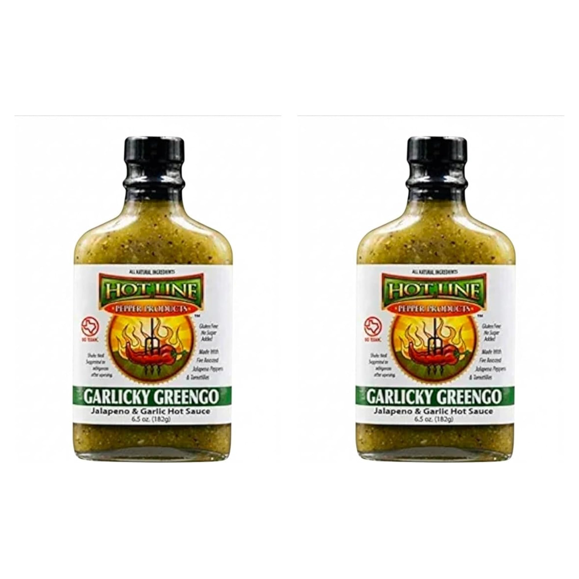 Garlicky Greengo Hot Sauce 2-Pack | Jalapeno & Garlic Green Hot Sauce | Gluten-Free | Go Texan | Texas Craft | 2 x 6.5oz | Hot Line Pepper Products