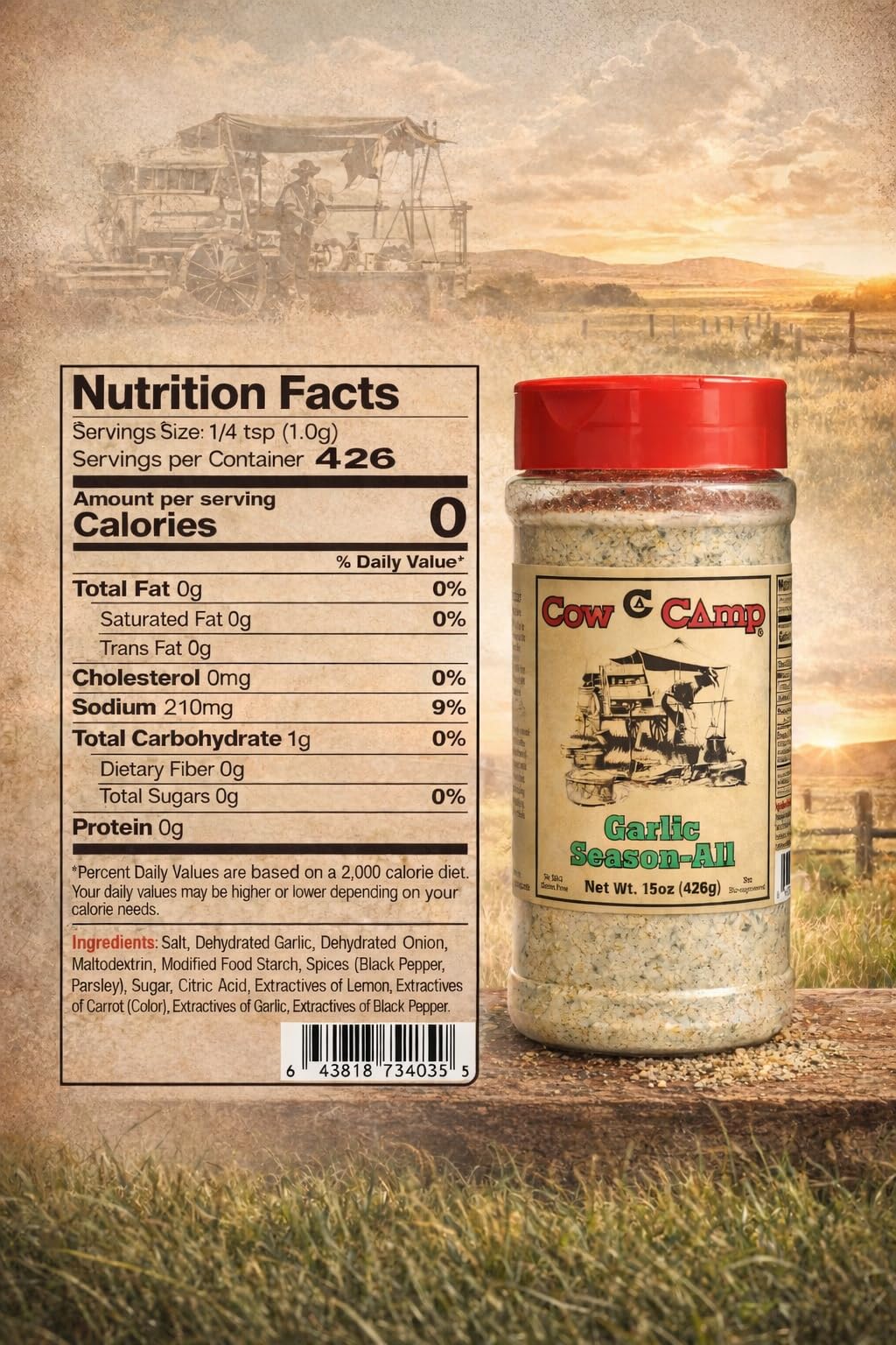 Cow Camp, Seasoning-Garlic, 15 Ounce