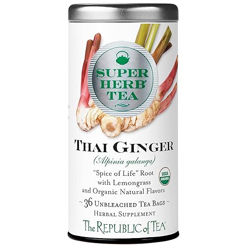 The Republic of Tea - Organic Thai Ginger SuperHerb Tea Tin, 36 Herbal Tea Bags, Naturally Caffeine-Free