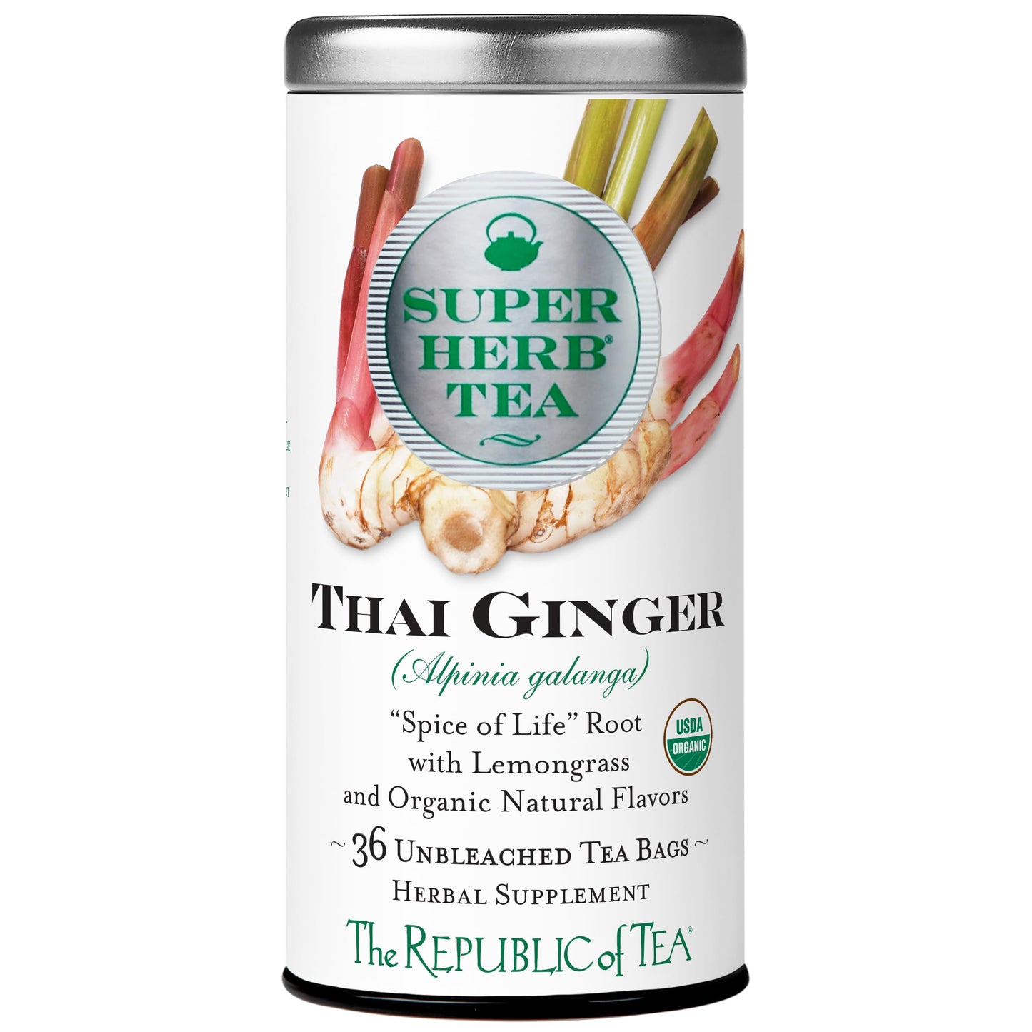 The Republic of Tea - Organic Thai Ginger SuperHerb Tea Tin, 36 Herbal Tea Bags, Naturally Caffeine-Free