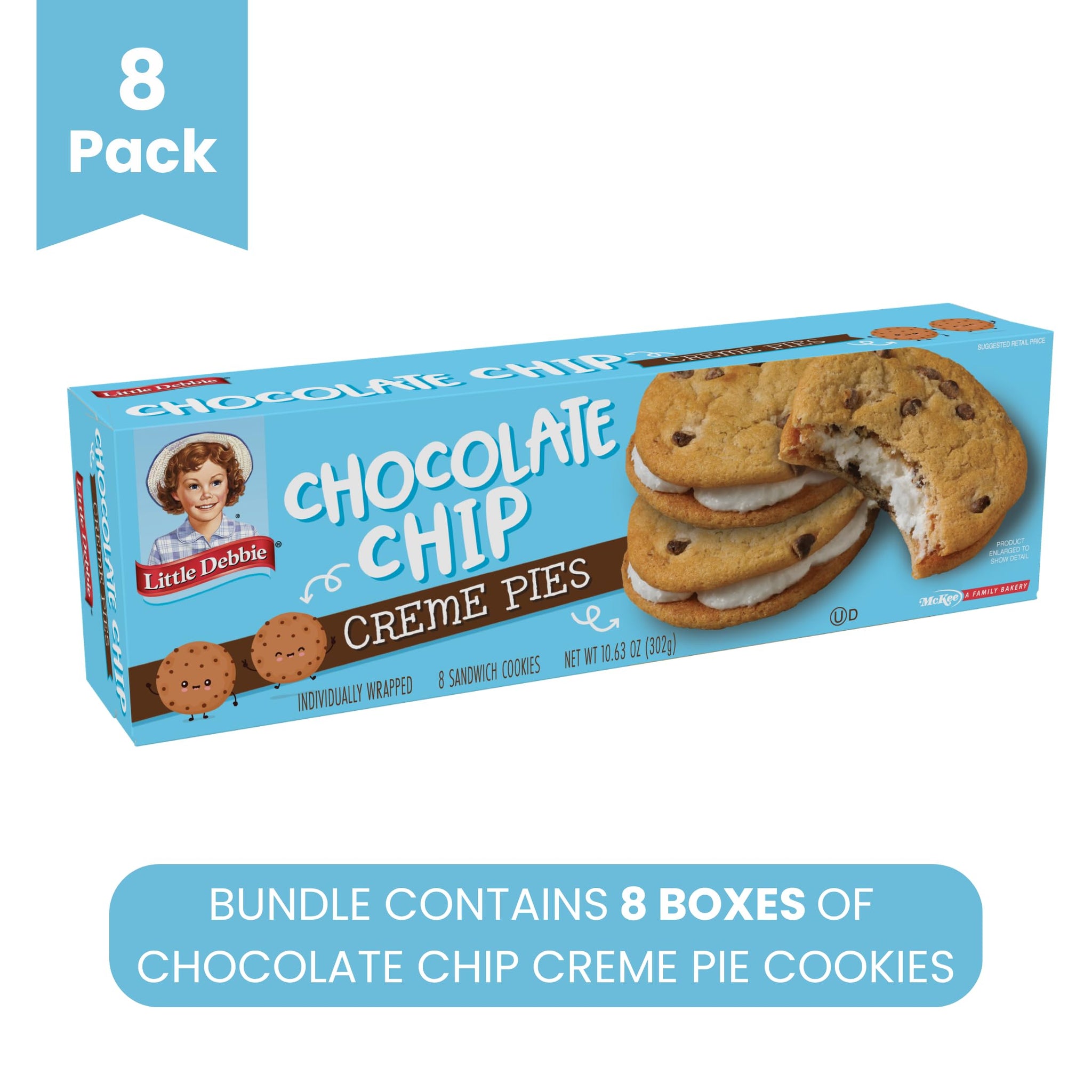 Little Debbie Chocolate Chip Creme Pies, 64 Individually Wrapped Sandwich Cookies (8 Boxes)