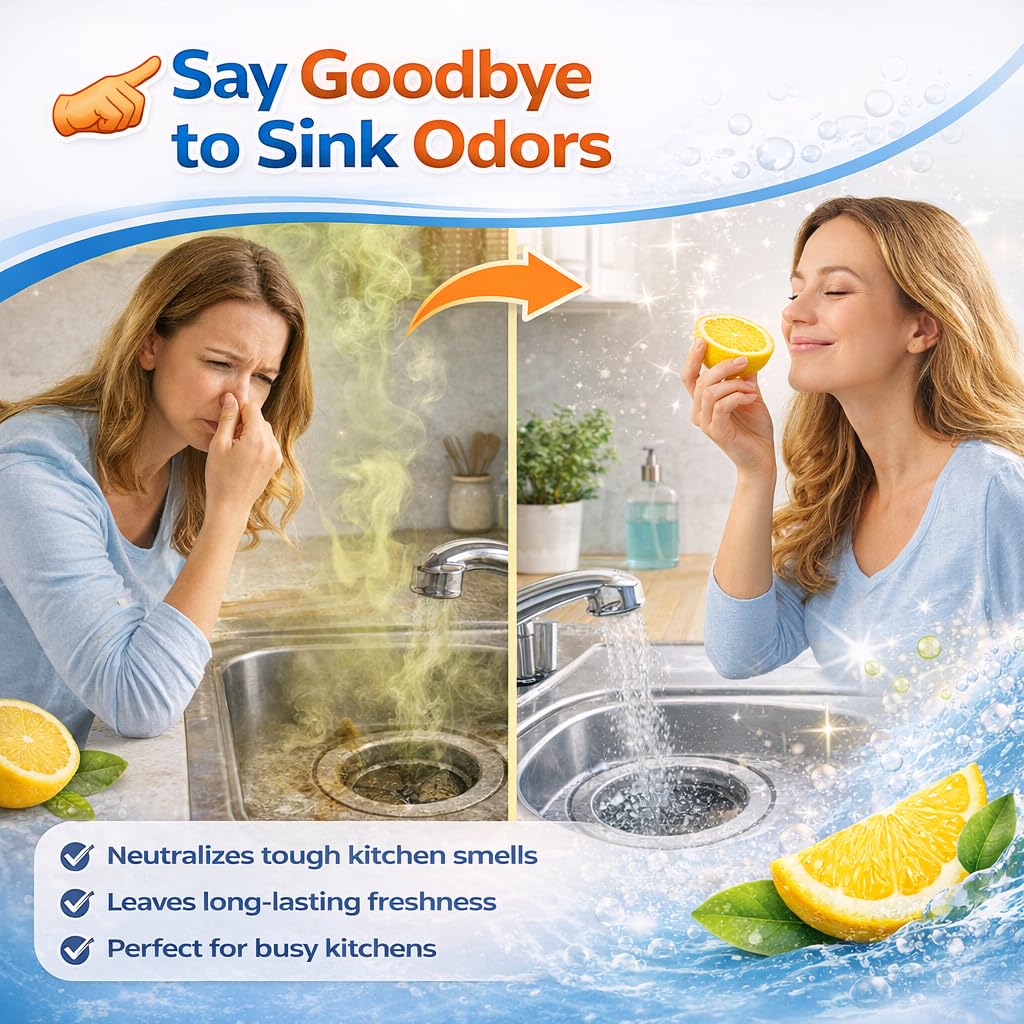 Groutastic Garbage Disposal Cleaner Tablets - 24 Pack Foaming Sink Deodorizer & Drain Cleaner, Fresh Citrus Scent, Kitchen Disposal Cleaning Pods, 1