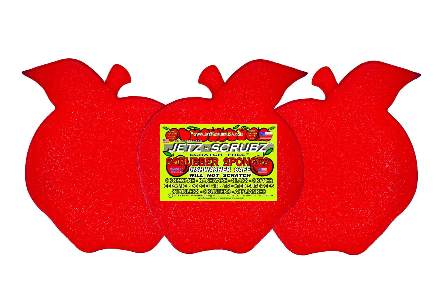 Jetz-Scrubz Apple Shaped Kitchen Scrubber Sponge, Pack of 3