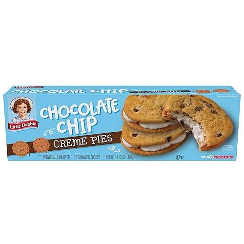 Little Debbie Chocolate Chip Creme Pies, 8 Individually Wrapped Sandwich Cookies, 10.63 OZ Box
