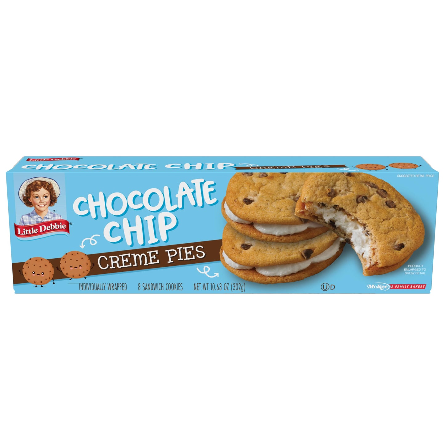 Little Debbie Chocolate Chip Creme Pies, 8 Individually Wrapped Sandwich Cookies, 10.63 OZ Box