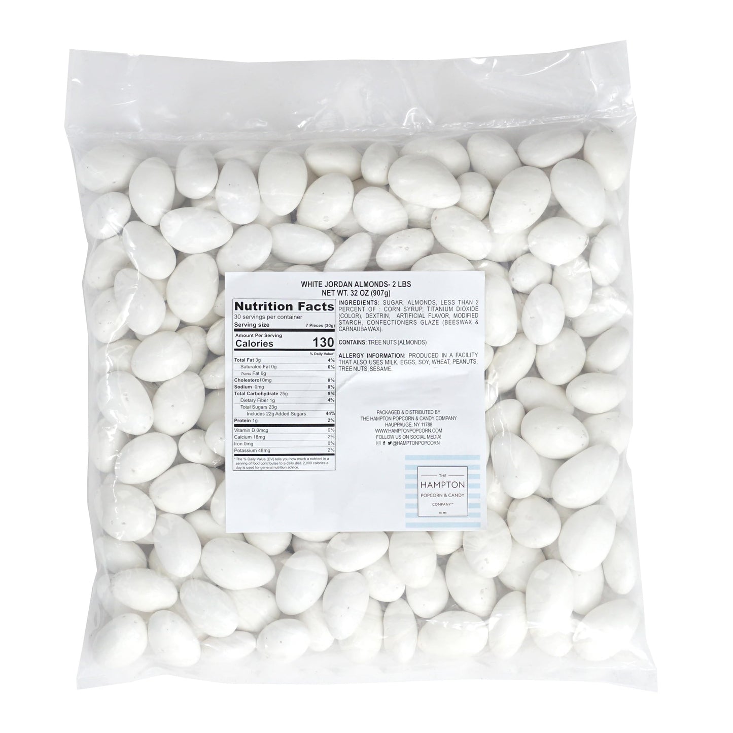 White Jordan Almonds, 2 Pound Jordan Almonds Bulk Bag, White Candy, Wedding Candy Favors, Events & Holidays