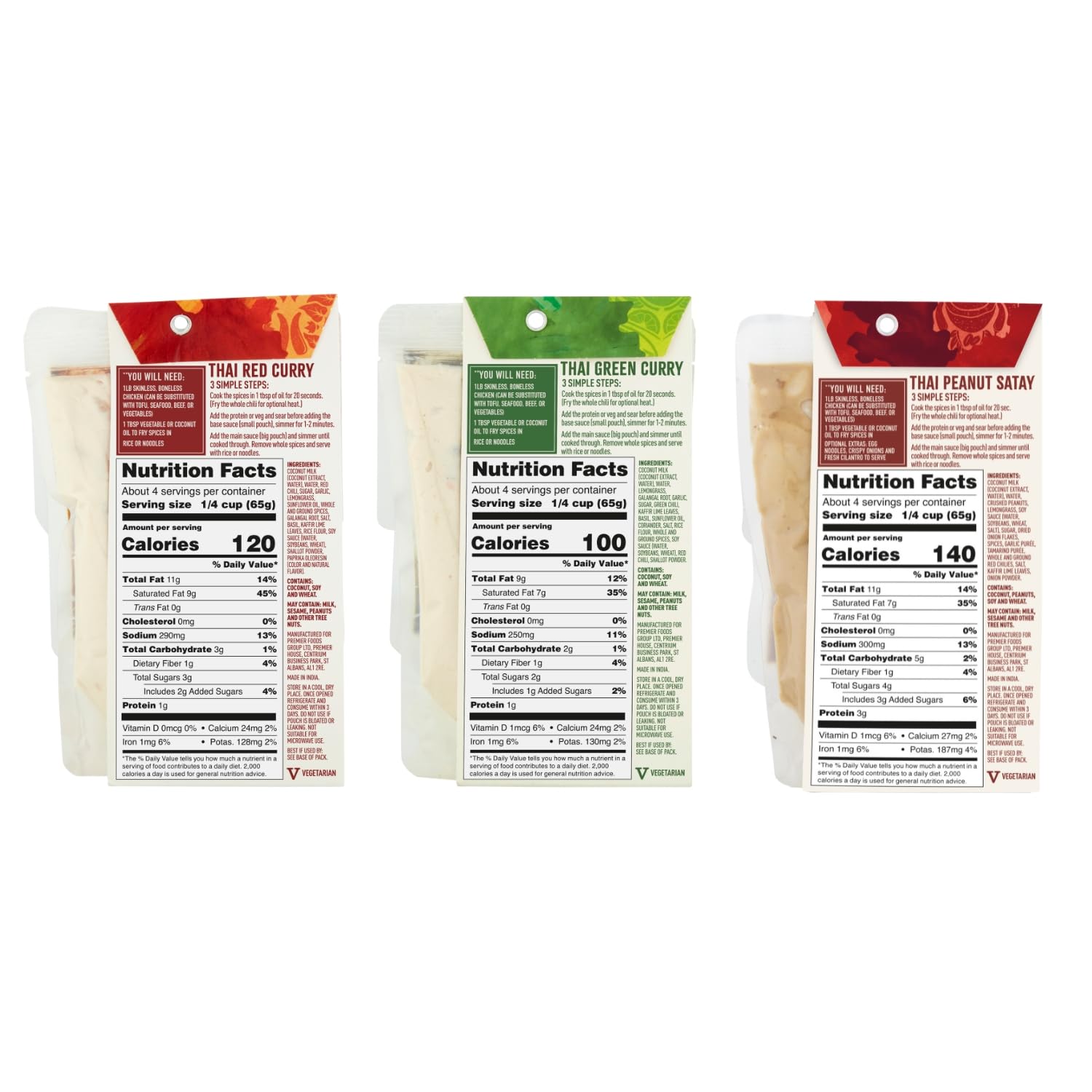 Spice Tailor 3 Simple Steps Restaurant Quality Meals in Minutes Kits Ready in 10 Minutes (3 Pack, Thai Curry Variety)