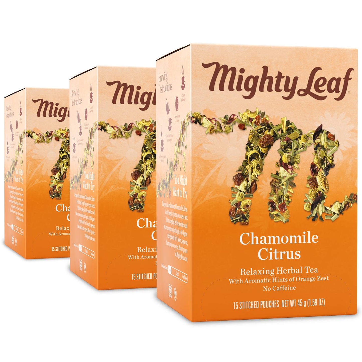 Mighty Leaf Chamomile Citrus Herbal Tea - (Packs of) - Caffeine-Free S - 45 Count Tea Pouches - Premium Herbal Tea with Rich Flavor - Individually