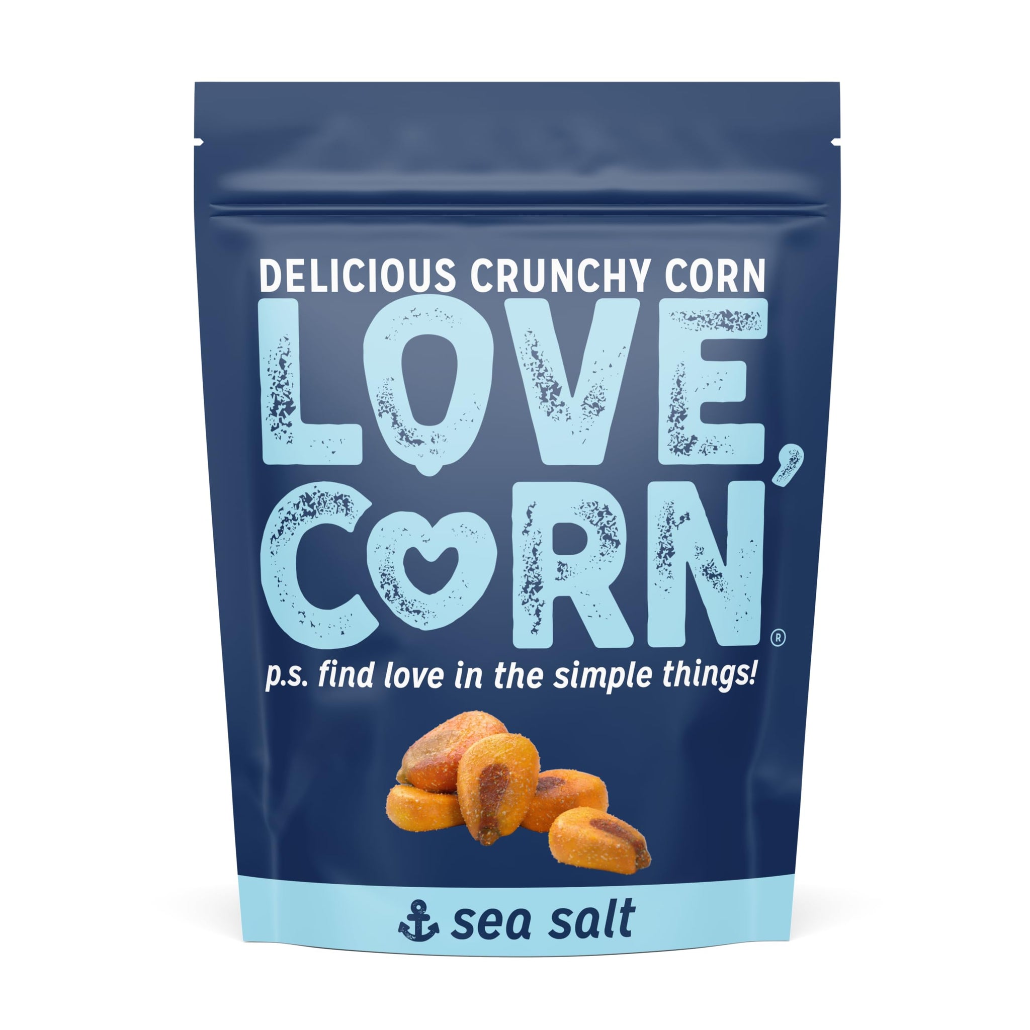 LOVE CORN Sea Salt - Crunchy Roasted Corn Snack, 3 Simple Ingredients, Gluten Free, Non-GMO, Zero Sugar, Vegan, Plant Based- Alternative to Chips