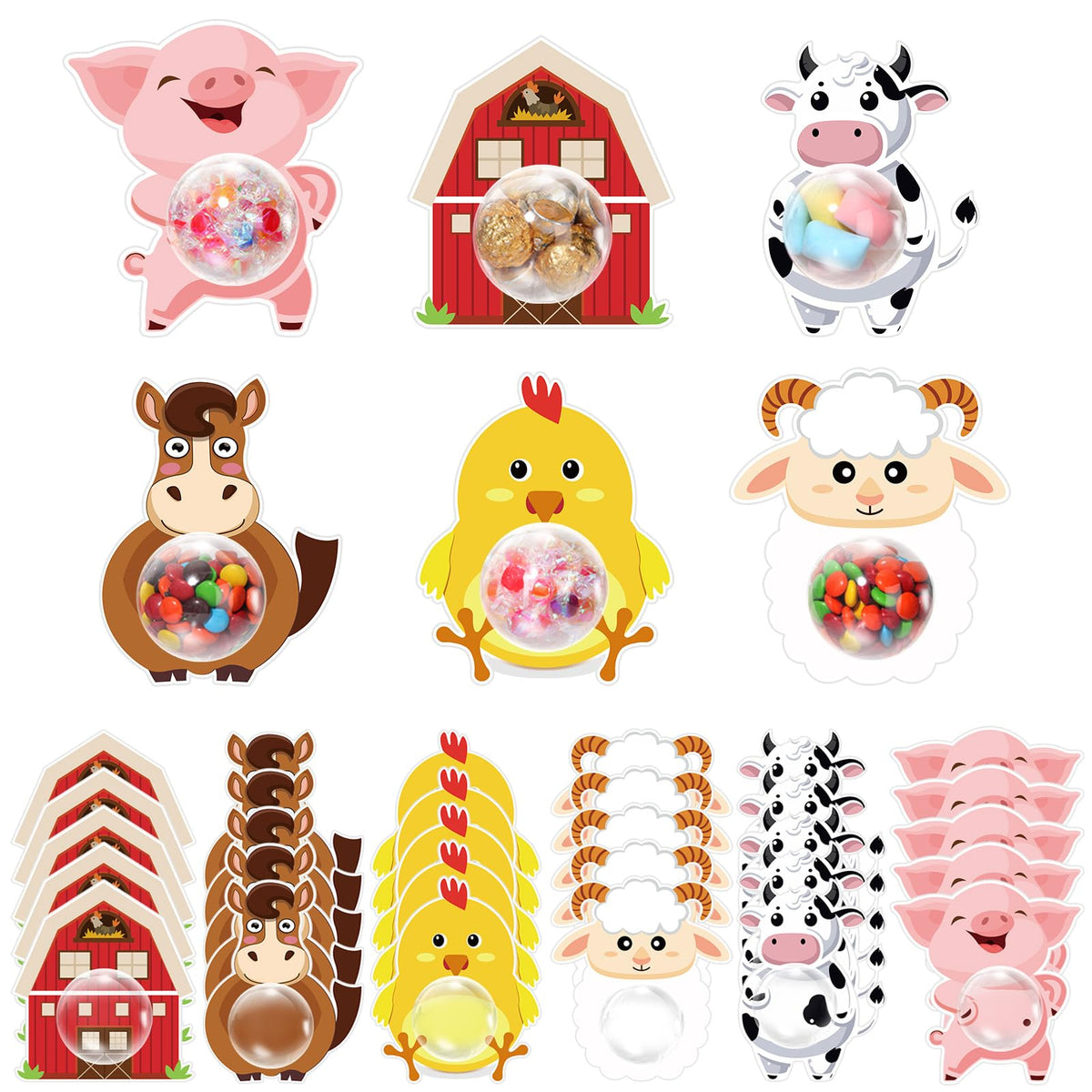 Motiskyy 30 Pack Farm Animal Candy Card with Clear Candy Domes Chocolate Holder Cards for Farm Themed Farmhouse Party Birthday Shower DIY Gift