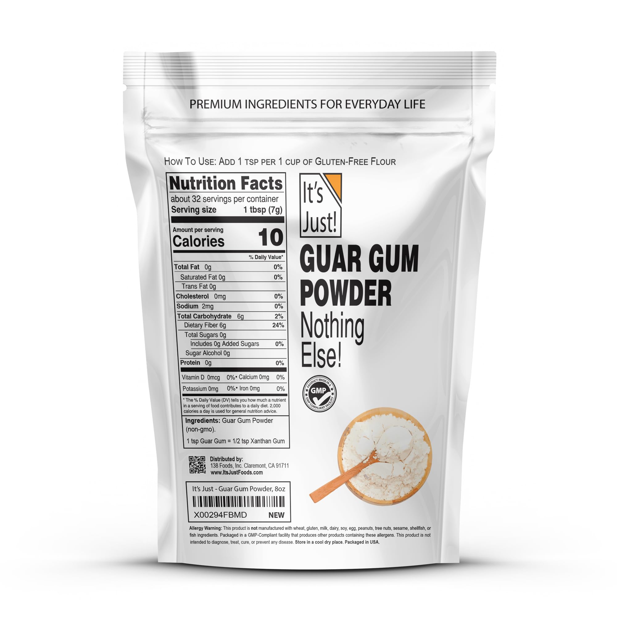 It's Just - Guar Gum, Gluten-Free, Non-GMO, Plant-Based Thickener & Binder, Thickens Cold Items, Keto Baking, Substitute Xanthan Gum, 8oz