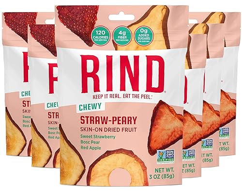 RIND Snacks | Straw-Peary | Strawberry, Apple, & Pear | Dried Fruit Superfood | Chewy Snack | No Sugar Added | All Natural | High in Fiber | Gluten