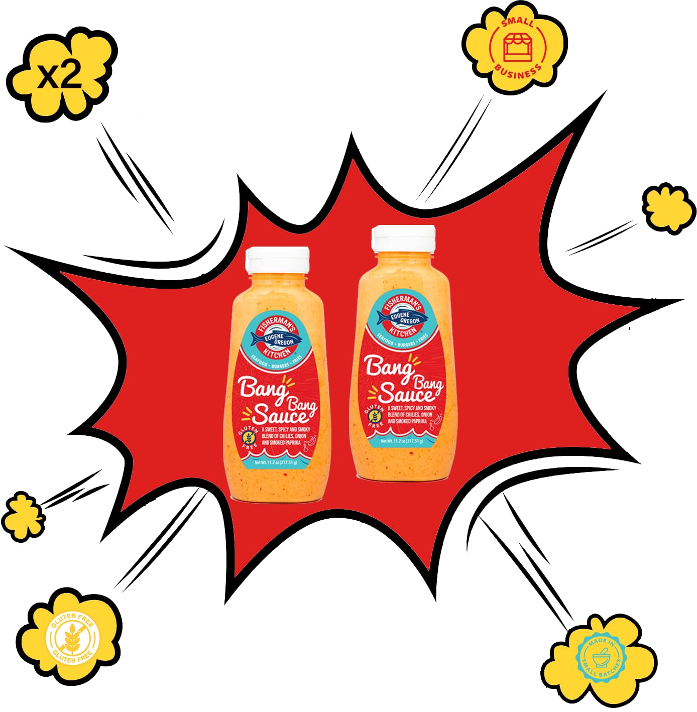 Fisherman's Kitchen Premium Bang Bang Sauce (2 Pack) An Addictive, Creamy Sweet Chili Mayo Dip, Shrimp and Chicken, Delicious Bold Drizzle for Fries